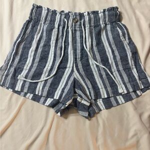 No Boundaries Navy and White Striped High Waist Shorts
